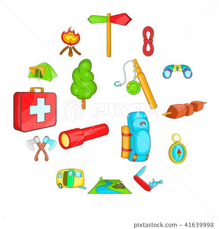 Camping icons set, cartoon style Camping icons set, cartoon style 41639998