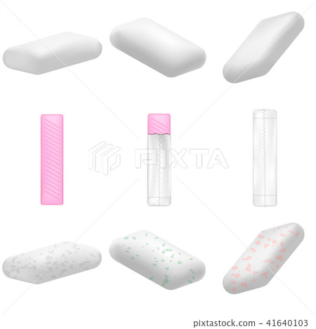 Gum chewing bubble mockup set, realistic style Gum chewing bubble mockup set, realistic style 41640103