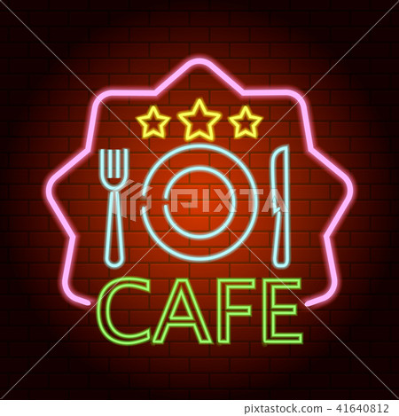 Breakfast cafe neon light icon, realistic style Breakfast cafe neon light icon, realistic style 41640812