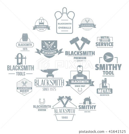 Blacksmith metal logo icons set, simple style 41641525