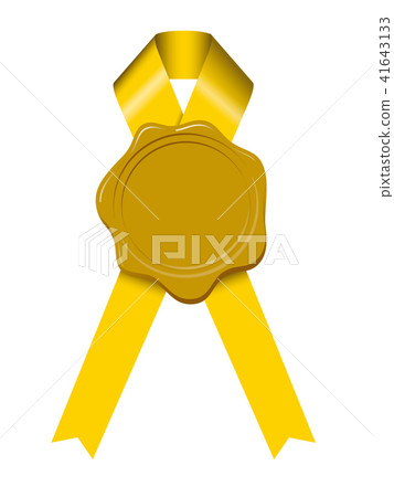 Wax seal with ribbon (yellow) | sealed wax seal | illustration / symbol icon Wax seal with ribbon (yellow) | sealed wax seal | illustration / symbol icon 41643133