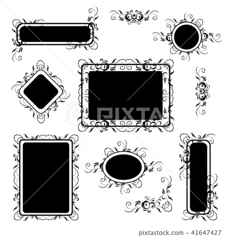 Vintage frame silhouette set, floral ornament 41647427
