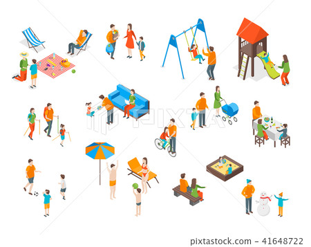 Families Spending Free Time 3d Icons Set Isometric View. Vector Families Spending Free Time 3d Icons Set Isometric View. Vector 41648722