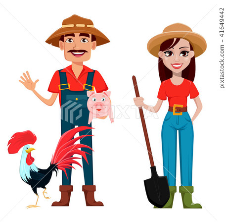 Farmers, man and woman, cartoon characters Farmers, man and woman, cartoon characters 41649442