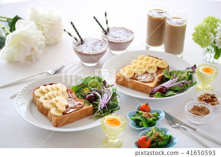 Banana almond butter toast breakfast Banana almond butter toast breakfast 41650593