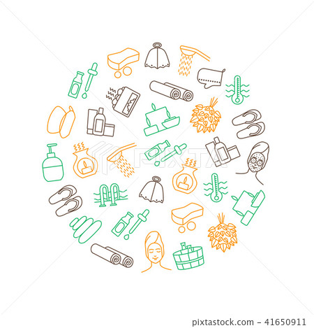 Sauna Thin Line Round Design Template. Vector Sauna Thin Line Round Design Template. Vector 41650911