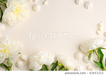 Flat Lay with Spring Flowers on Beige 41651313