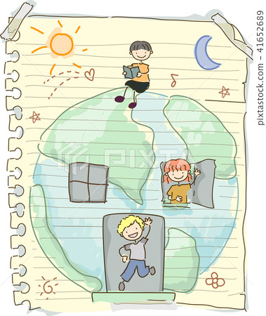 Stickman Kids Paper Play Earth Illustration 41652689