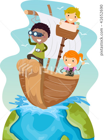 Stickman Kids Ship Travel World Illustration Stickman Kids Ship Travel World Illustration 41652690
