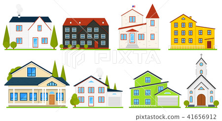 Little cute house or apartments. Family american townhouse. Neighborhood with cozy homes Little cute house or apartments. Family american townhouse. Neighborhood with cozy homes 41656912