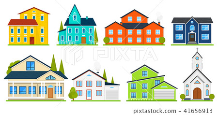 Little cute house or apartments. Family american townhouse. Neighborhood with cozy homes Little cute house or apartments. Family american townhouse. Neighborhood with cozy homes 41656913