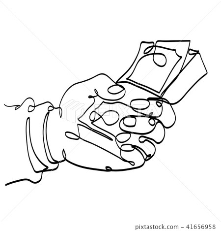Hand holding Money-Vector one line Illustration. 41656958