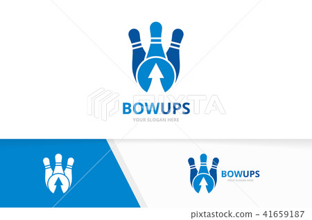 Vector bowling and arrow up logo combination. Game and growth symbol or icon. Unique kegling and Vector bowling and arrow up logo combination. Game and growth symbol or icon. Unique kegling and 41659187