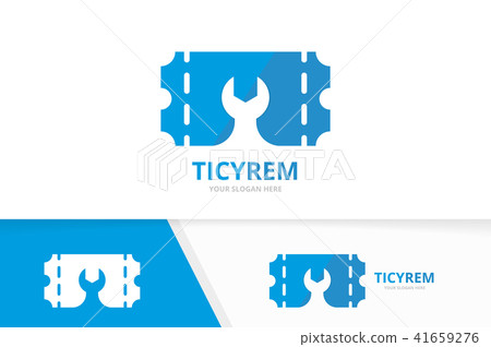 Vector ticket and repair logo combination. Ducket and fix symbol or icon. Unique card and service 41659276
