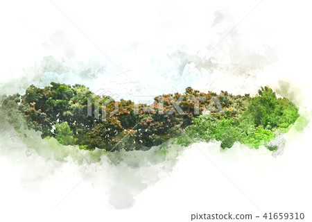 tree and field landscape on watercolor painting tree and field landscape on watercolor painting 41659310