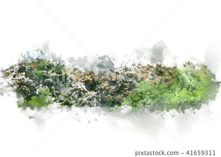 tree and field landscape on watercolor painting 41659311