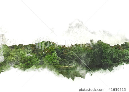 tree and field landscape on watercolor painting tree and field landscape on watercolor painting 41659313