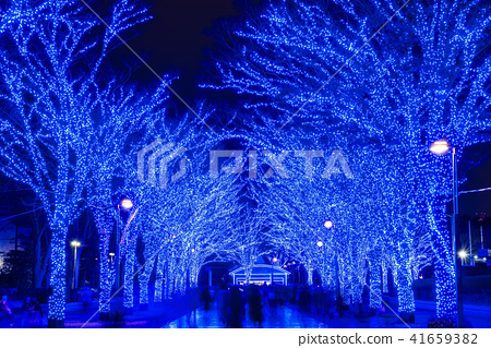 Blue Cave Shibuya Illumination Shot In Stock Photo