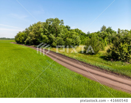 view from above on field with a road in Russia view from above on field with a road in Russia 41660548