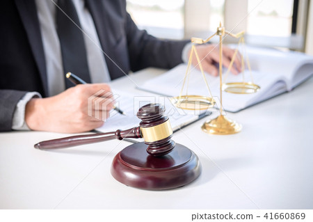 Judge gavel with Justice lawyers, Businessman in suit or lawyer 41660869