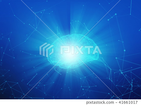 Human brain with light on blue background - Stock Illustration ...