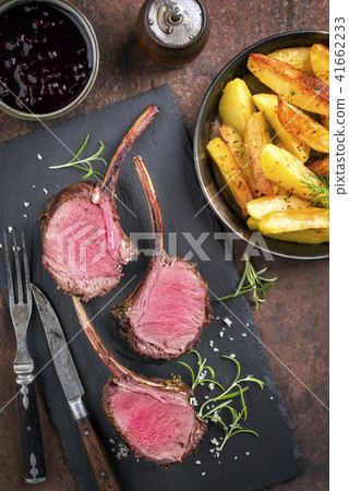 Barbecue Rack of Venison with Roast Potatoes Barbecue Rack of Venison with Roast Potatoes 41662233