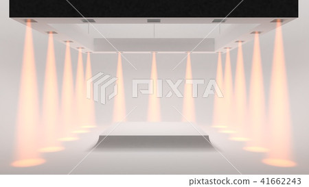 Empty white Studio with spotlights on the edges and soft smooth light in the center. 3d rendering. Empty white Studio with spotlights on the edges and soft smooth light in the center. 3d rendering. 41662243