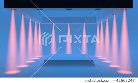 Empty blue studio with spotlights on the edges and soft smooth light in the center. 3d rendering. Empty blue studio with spotlights on the edges and soft smooth light in the center. 3d rendering. 41662247