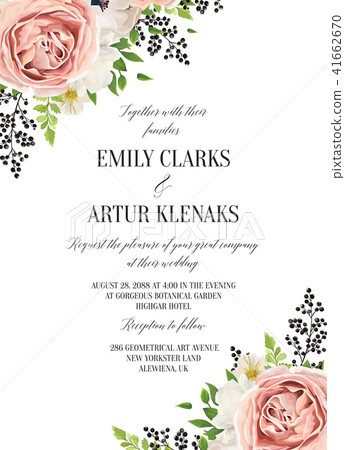 Wedding floral watercolor invite, invitation card 41662670
