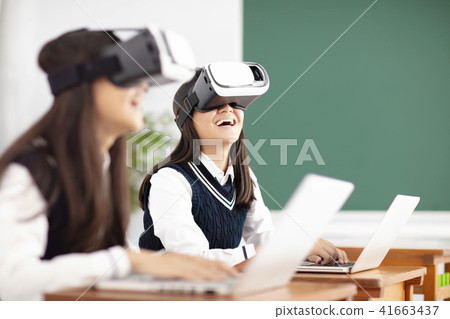 teenagers student with virtual reality headset teenagers student with virtual reality headset 41663437