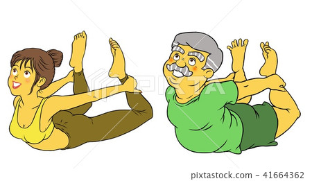 Young women playing diet yoga and senior men, bows posing 41664362