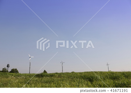 Landscape of meadow and fence road under clear sky Landscape of meadow and fence road under clear sky 41671191