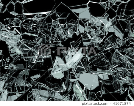 Pieces of shattered or cracked glass on black 41671874