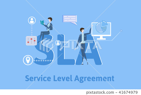 SLA, Service Level Agreement. Concept table with keywords, letters and icons. Colored flat vector 41674979