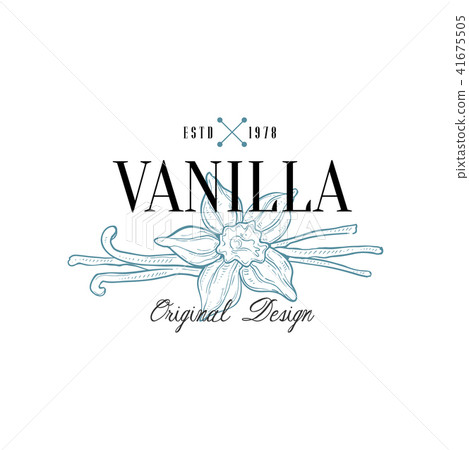 Vanilla logo original design estd 1978, culinary spice emblem, badge for cosmetics, bakery, bake 41675505