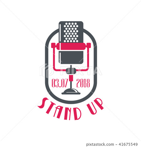 Stand up logo, comedy show poster with retro microphone and date vector Illustration on a white 41675549