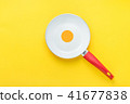 White Ceramic Frying Pan with Red Handle Yellow 41677838