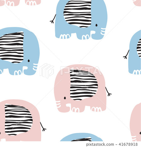 Kids hand drawn seamless pattern with elephants - Stock Illustration ...
