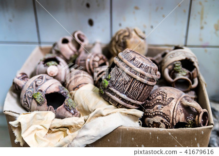 Various clay items in box. Pottery workshop 41679616