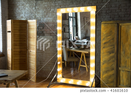 Large full-length mirror in a room with a brick Large full-length mirror in a room with a brick 41681610