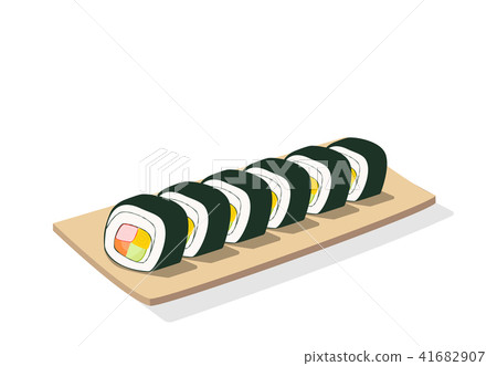 Sliced sushi roll on wooden plate, isolated vector Sliced sushi roll on wooden plate, isolated vector 41682907