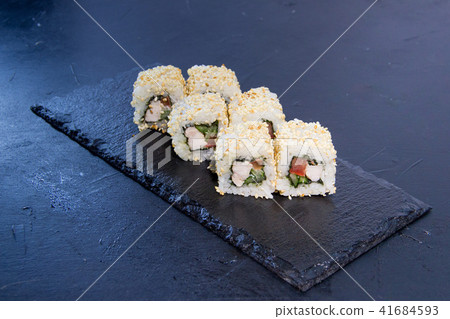 Sushi roll with cream cheese, sesame 41684593