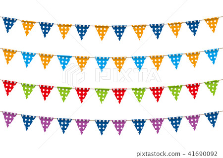 插圖素材 一套彩色的garant三角旗和黨旗 點和波爾卡圓點 矢量數據 插圖素材 圖庫