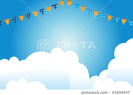 Illustration material: Blue sky and colorful triangular flags/party flags | Horizontal position/vector data 41694447