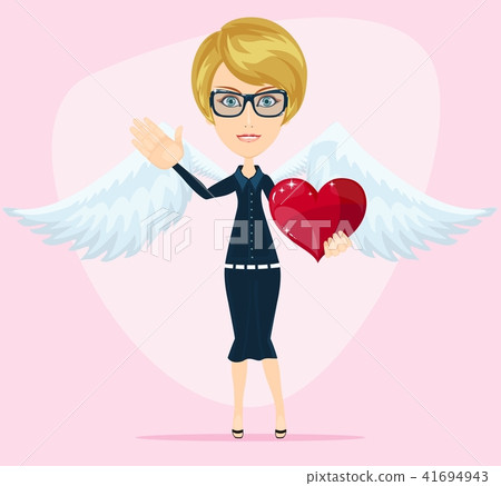 Gorgeous young woman as cupid angel with white wings and heart Gorgeous young woman as cupid angel with white wings and heart 41694943