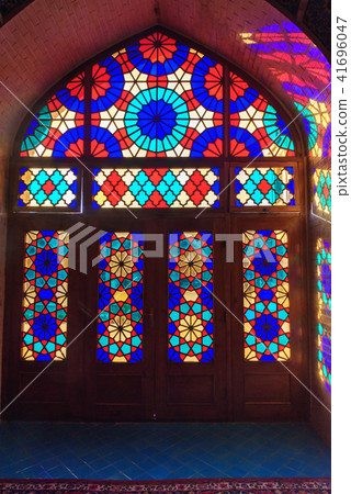 Stained glass window of Pink Mosque. Shiraz. Iran Stained glass window of Pink Mosque. Shiraz. Iran 41696047