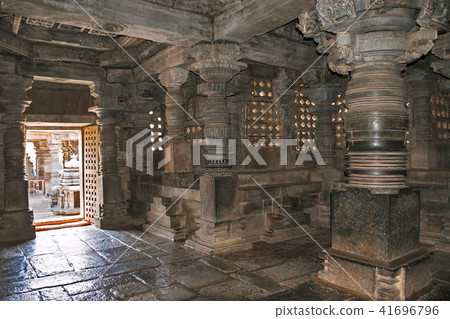 Interior view of Hoysaleshvara shrine hall Halebid 41696796
