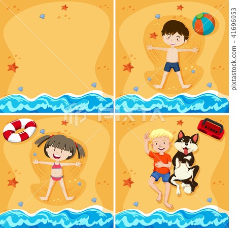 A Set of Kid at Sandy Beach 41696953