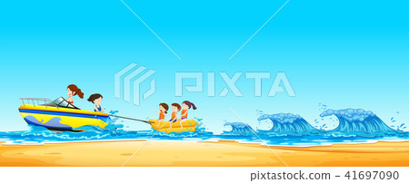Kids Riding Banana Boat in Ocean Kids Riding Banana Boat in Ocean 41697090