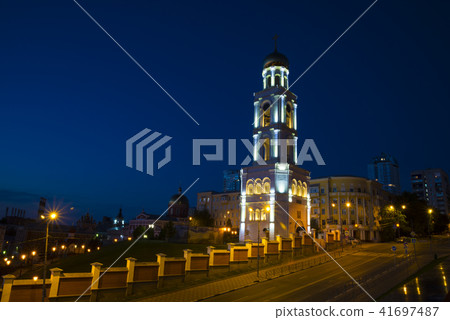 Bell tower with the Church of St. Nicholas at night in Samara Russia. 27 June 2018 Bell tower with the Church of St. Nicholas at night in Samara Russia. 27 June 2018 41697487